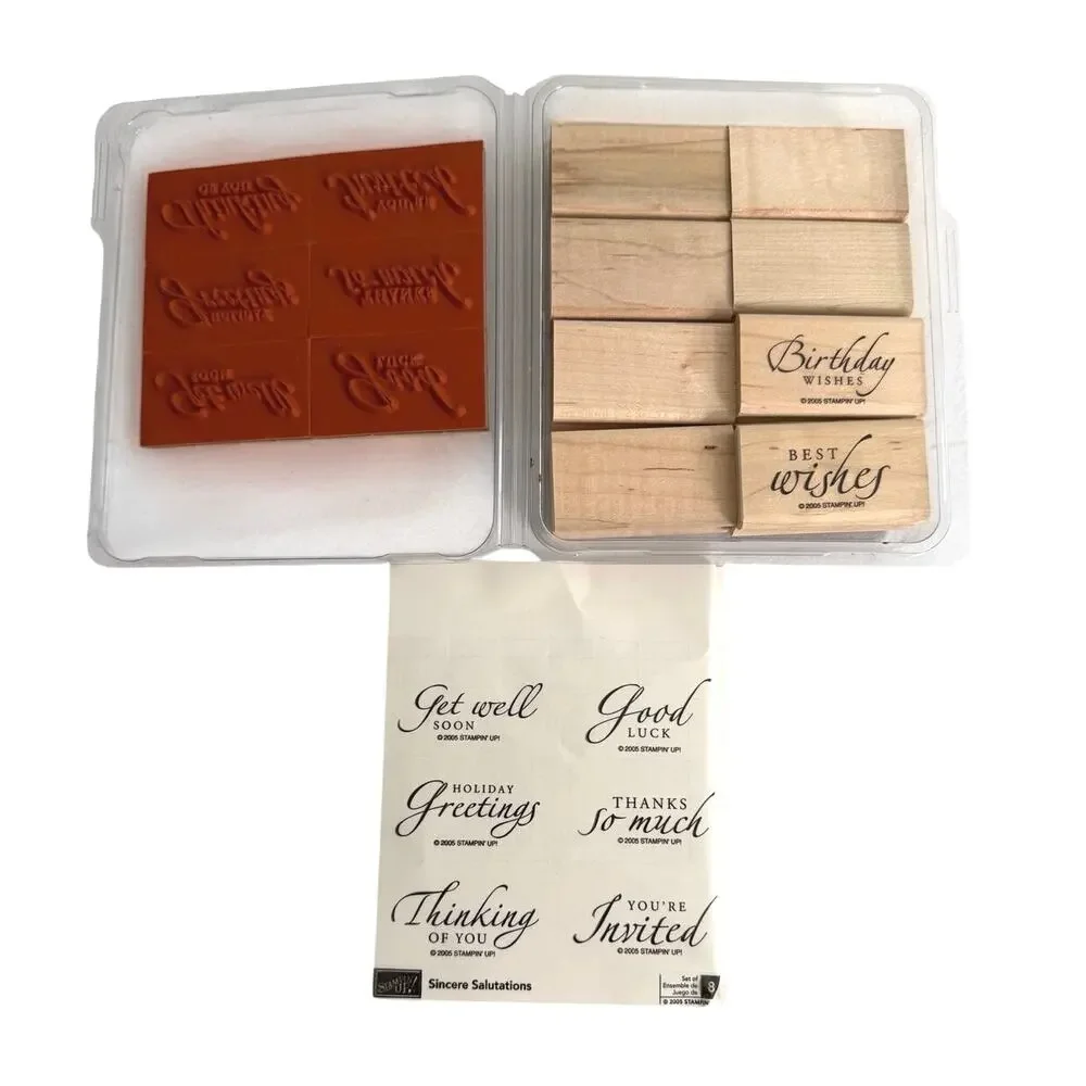 Stampin’ up set of 8 wooden stamps sincere salutations